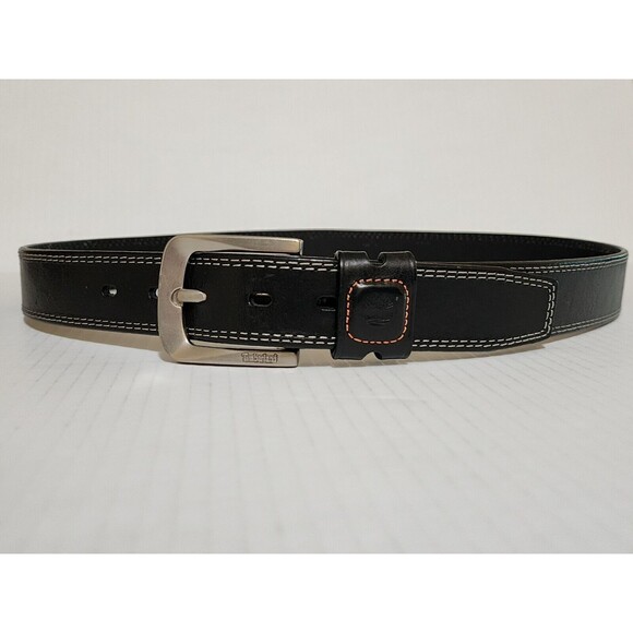 Timberland Men's Genuine Leather Belt Size 36 Black Contrast Stitches 1504-001 - Picture 1 of 7